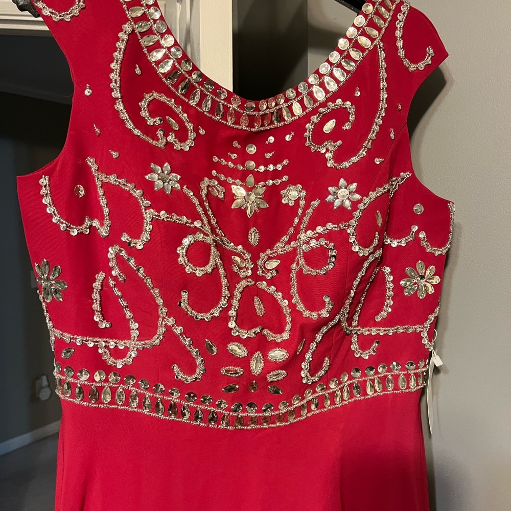 Red beaded long formal dress